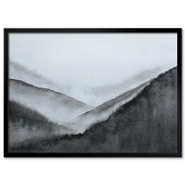 Plakat w ramie Akwarela - las we mgle w odcieniach szarości