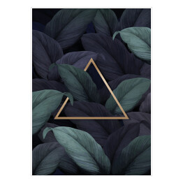 Plakat samoprzylepny Tropikalne ciemne liście z trójkątem w złotym kolorze