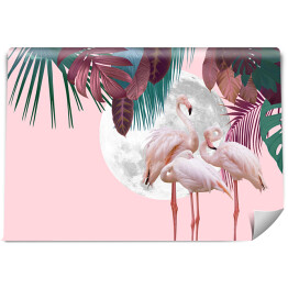 Fototapeta winylowa zmywalna Księżyc i flamingi tło projekt z tropikalnych liści, może być stosowany jako tło, tapeta