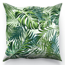 Poduszka Liście tropikalne - akwarelowa palma i monstera w odcieniach zieleni