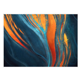 Plakat Abstrakcja w odcieniach koloru niebieskiego ze zdobieniami w kolorach pomarańczowym i żółtym