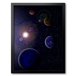 Obraz w ramie Cztery planety na tle gwiaździstej galaktyki