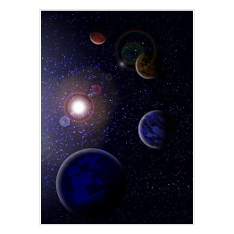 Plakat Cztery planety na tle gwiaździstej galaktyki