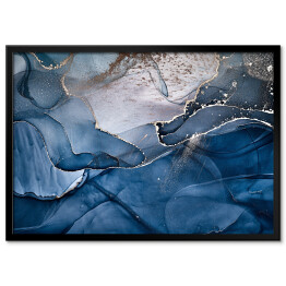 Plakat w ramie Ciemny niebieski atrament rozpuszczający się w płynie ze zdobieniami