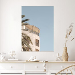 Plakat Dom niebieski letnie niebo. Kreatywny, minimalny, jasny i przewiewny stylizowany koncept.