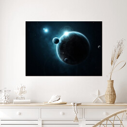 Plakat Mała i duża planeta w Kosmosie