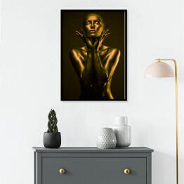 Plakat w ramie Makijaż brąz ze złotem - naga kobieta