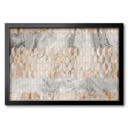 Obraz w ramie Mozaika z geometrycznym wzorem imitująca metal na akwarelowym szarym abstrakcyjnym tle