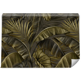 Fototapeta winylowa zmywalna Malowane liście bananowca i palmy w odcieniach brązu w stylu vintage