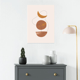 Plakat Księżycowa abstrakcja z ciemnym rysunkiem linią. Kompozycja geometryczna w ciepłych barwach na kremowym tle