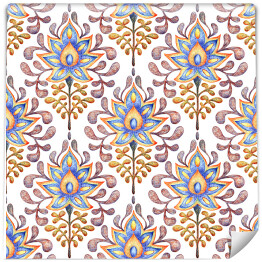 Tapeta samoprzylepna w rolce Damaszek spójny wzór w stylu wiktoriańskim. Kwiatowy ornament narysowany kolorowymi ołówkami na papierze. Druk dla tekstyliów domowych, poduszek, dywanów. Handmade.