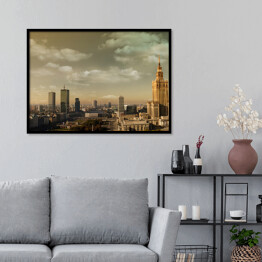 Plakat w ramie Panorama Warszawy w pochmurny dzień