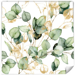 Tapeta samoprzylepna w rolce Zielone i złote akwarelowe liście eukaliptusa