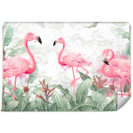 Fototapeta flamingi w tropikalnych strumieniach z teksturowanym tłem, fototapeta