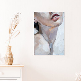 Plakat Różowe usta. Portret kobiety - malarstwo olejne