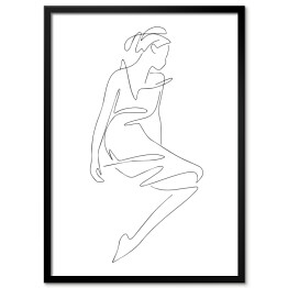 Plakat w ramie Rysunek kobiety - lineart. Minimalistyczny czarno biały szkic