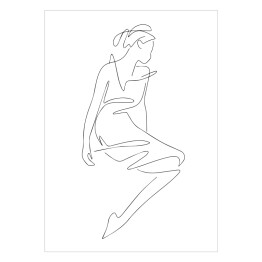 Plakat samoprzylepny Rysunek kobiety - lineart. Minimalistyczny czarno biały szkic