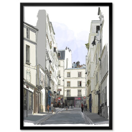 Plakat w ramie Rysunek ulicy w pobliżu Montmartre w Paryżu