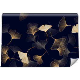 Fototapeta Miłorząb japoński - liście na ciemnym tle. Wzór 3D