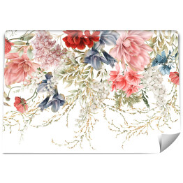 Fototapeta samoprzylepna Kwiatowa granica z kwiatami ogrodowymi i liśćmi, może być używany jako karta zaproszenia na ślub, urodziny i inne wakacje i lato tło. Sztuka botaniczna. Akwarela