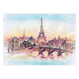 Plakat Zachód słońca w Paryżu w pastelowych barwach