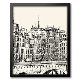 Obraz w ramie Nowy most w Paryżu - szkic