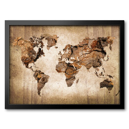 Obraz w ramie Mapa świata imitująca rysunek na drewnie