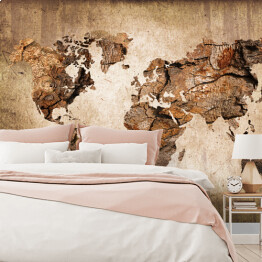 Fototapeta winylowa zmywalna Mapa świata imitująca rysunek na drewnie