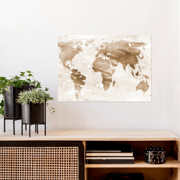 Plakat Mapa świata w odcieniach beżu na jasnym tle