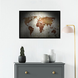 Plakat w ramie Mapa świata w styu vintage, częściowo oświetlona