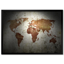Plakat w ramie Mapa świata w styu vintage, częściowo oświetlona