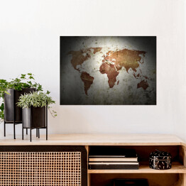 Plakat samoprzylepny Mapa świata w styu vintage, częściowo oświetlona