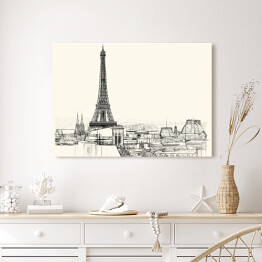 Obraz na płótnie Rysunek architektoniczny Wieży Eiffla i dachów Paryża