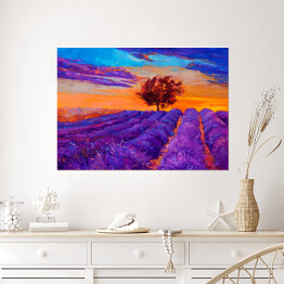 Plakat samoprzylepny Lawendowe pola z fioletowo niebieskim niebem