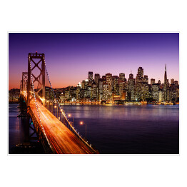 Plakat samoprzylepny Oświetlony most Bay Bridge w San Francisco podczas zachodu słońca