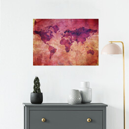 Plakat Fioletowa mapa świata w płomieniach