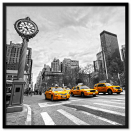 Plakat w ramie 5th Avenue z żółtymi taksówkami w Nowym Jorku 