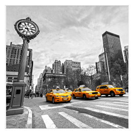 Plakat samoprzylepny 5th Avenue z żółtymi taksówkami w Nowym Jorku 