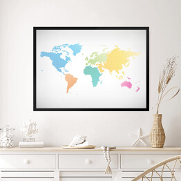 Obraz w ramie Mapy świata z kontynentami w różnych kolorach