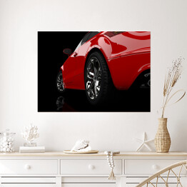 Plakat Czerwony samochód w ciemnym pomieszczeniu