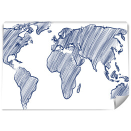 Fototapeta samoprzylepna Mapa świata rysowana niebieskimi kreskami