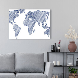 Obraz na płótnie Mapa świata rysowana niebieskimi kreskami