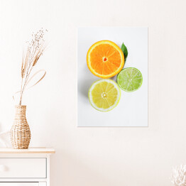 Plakat samoprzylepny Przekrojone cytryna, limonka i pomarańcza