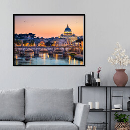 Plakat w ramie Nocny widok z Bazyliki Świętego Piotra w Rzymie