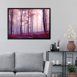 Obraz w ramie Jesienny las w odcieniach fioletu i czerwieni