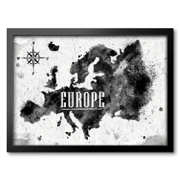 Obraz w ramie Mapa Europy - czarno biała akwarela