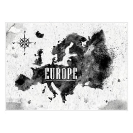Plakat samoprzylepny Mapa Europy - czarno biała akwarela