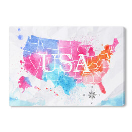Obraz na płótnie Mapa Stanów Zjednoczonych - różowo niebieska akwarela