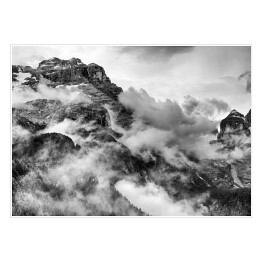 Plakat samoprzylepny Góry Dolomity w czarnym i białym kolorze
