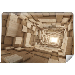 Fototapeta samoprzylepna Tunel z drewnianych brył 3D
